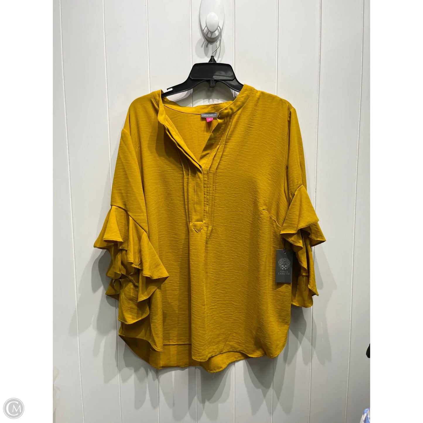 Blouse 3/4 Sleeve By Vince Camuto In Yellow, Size: 2x
