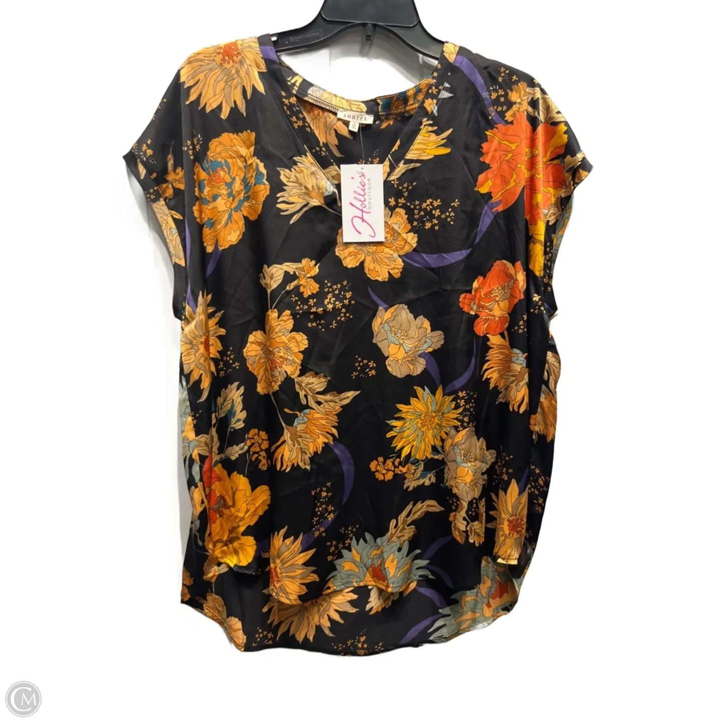 Blouse Short Sleeve By Jodifl In Black & Orange, Size: M