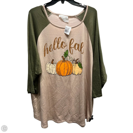 Top Long Sleeve By stichworks In Green & Tan, Size: 3x