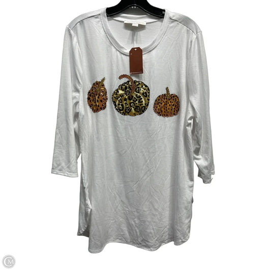 Top Long Sleeve By magical season In Brown & White, Size: 1x