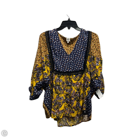 Top 3/4 Sleeve By Ivy Jane In Blue & Yellow, Size: Xs