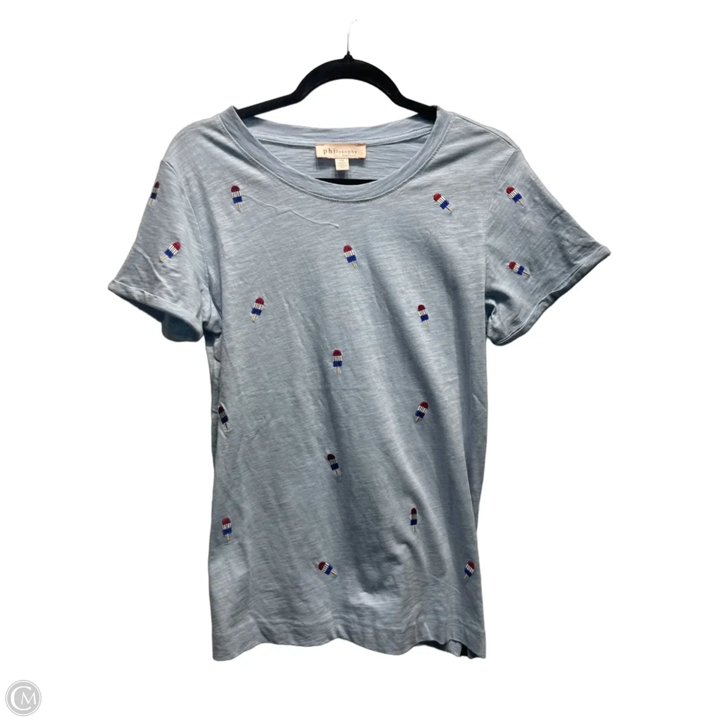 Top Short Sleeve By Philosophy In Blue & Red, Size: L