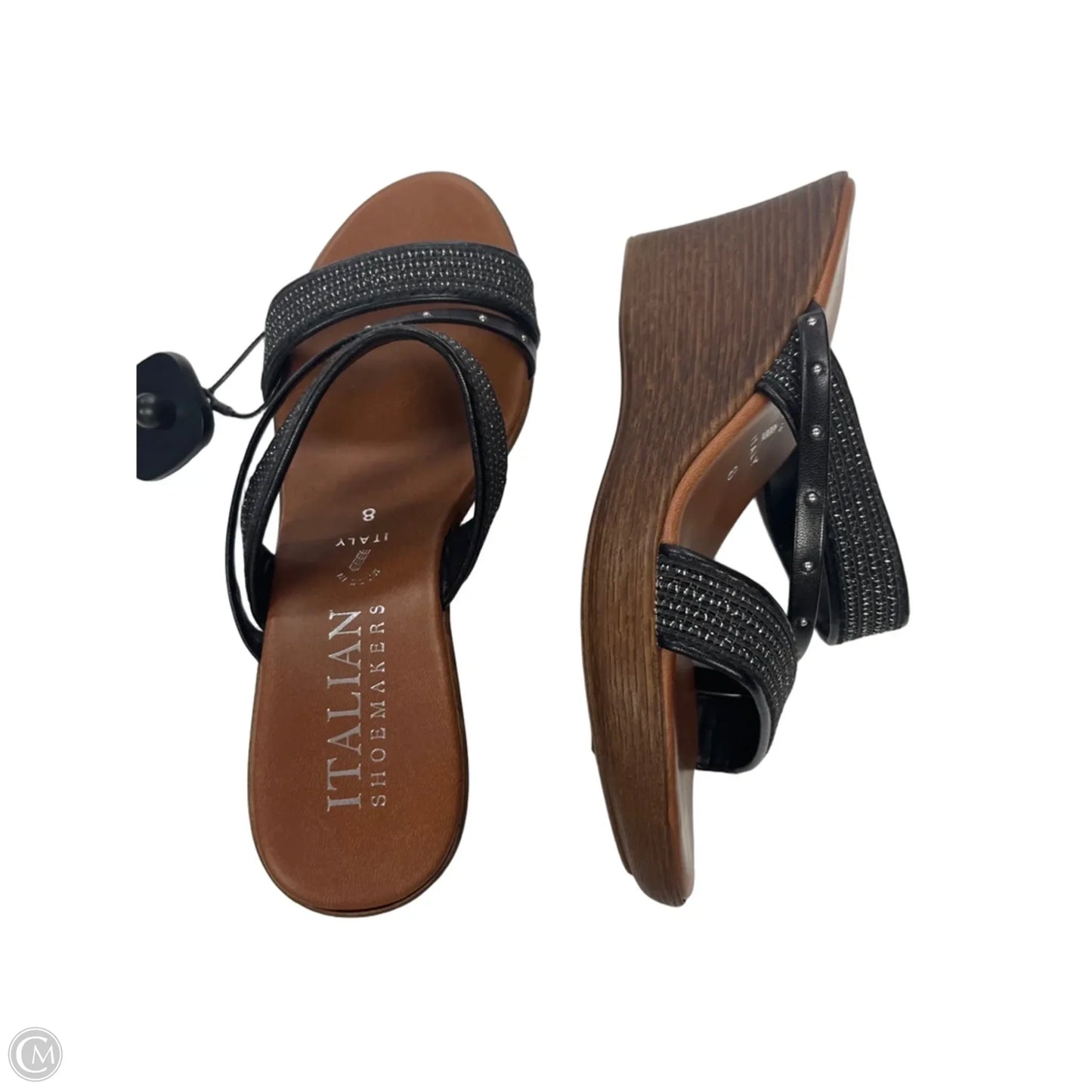 Sandals Heels Wedge By Italian Shoemakers In Black, Size: 8