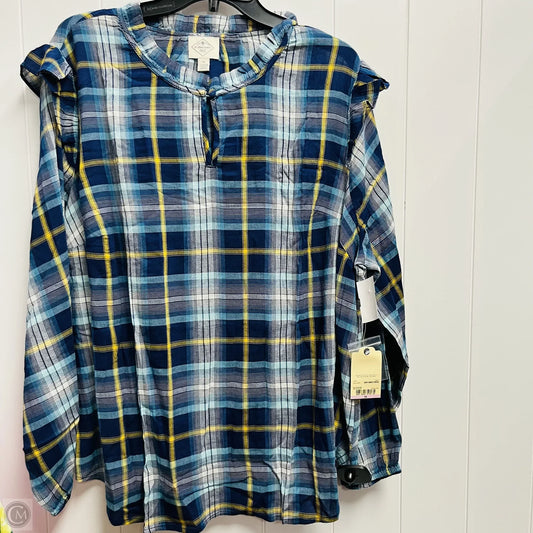 Top Long Sleeve By St Johns Bay In Blue & Yellow, Size: 1x