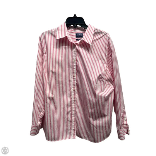 Top Long Sleeve By Chaps In Pink & White, Size: 1x