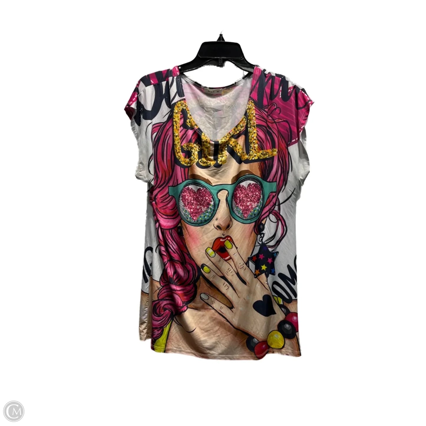 Top Short Sleeve By  LOVE J  In Pink & Yellow, Size: Xl