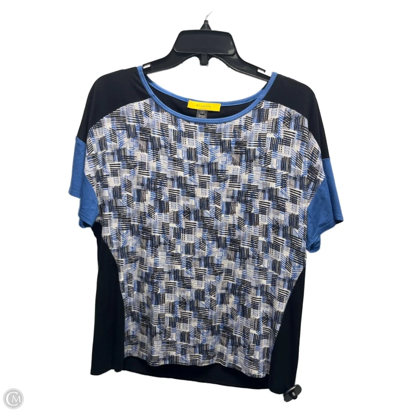 Top Short Sleeve Luxury Designer By St John Collection In Black & Blue, Size: S
