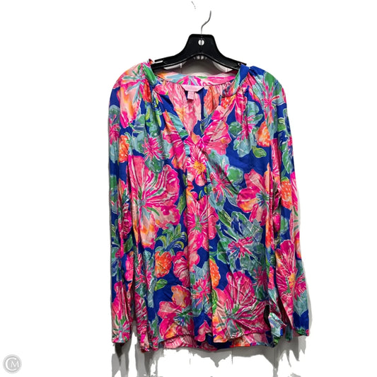 Top Long Sleeve Designer By Lilly Pulitzer In Blue & Pink, Size: S