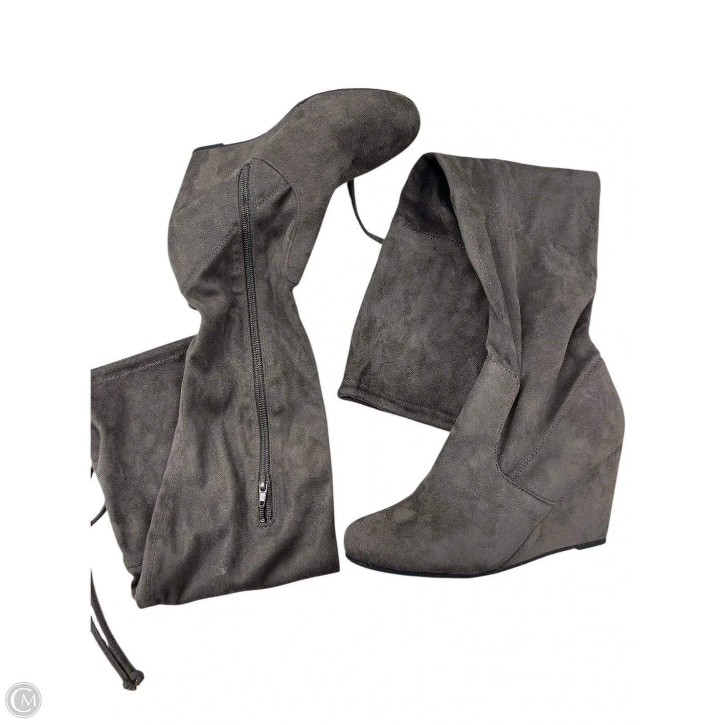 Boots Knee Heels By Francesca's In Grey, Size: 9