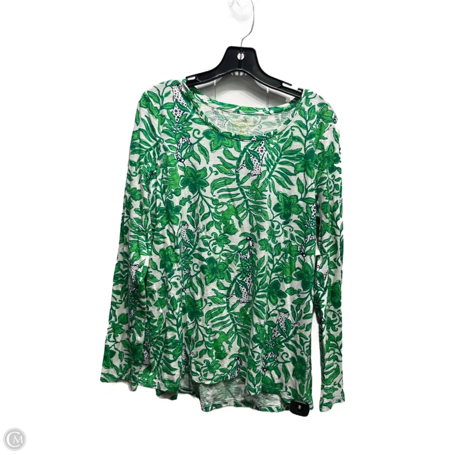 Top Long Sleeve Designer By Lilly Pulitzer In Green & White, Size: S