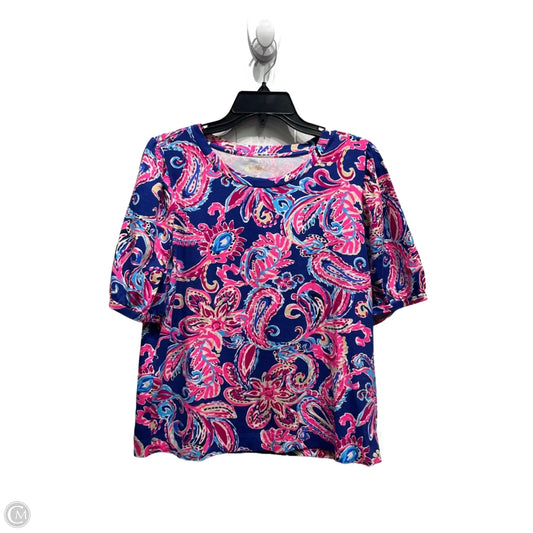 Top Short Sleeve Designer By Lilly Pulitzer In Blue & Pink, Size: L