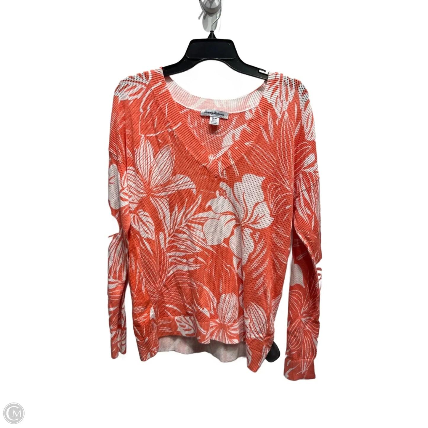 Top Long Sleeve By Tommy Bahama In Orange & White, Size: M