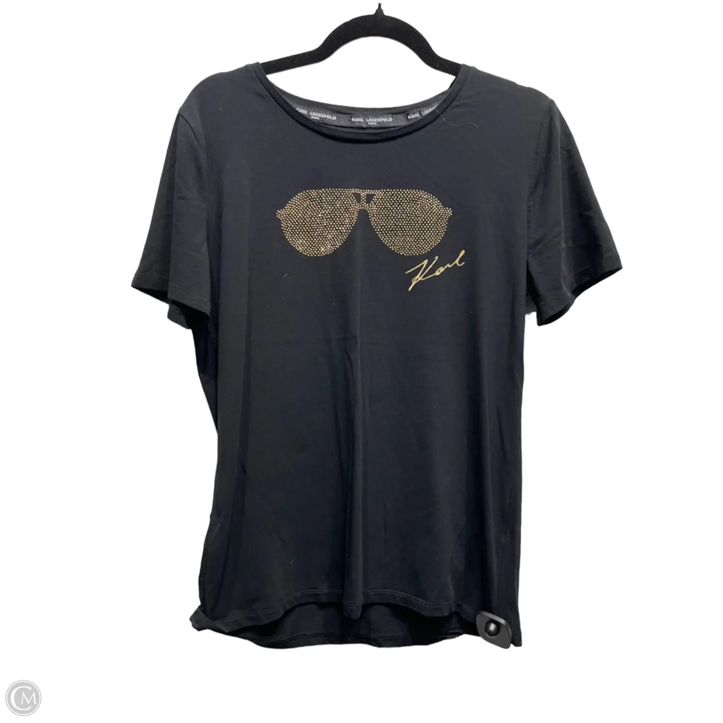 Top Short Sleeve Designer By Karl Lagerfeld In Black & Gold, Size: M