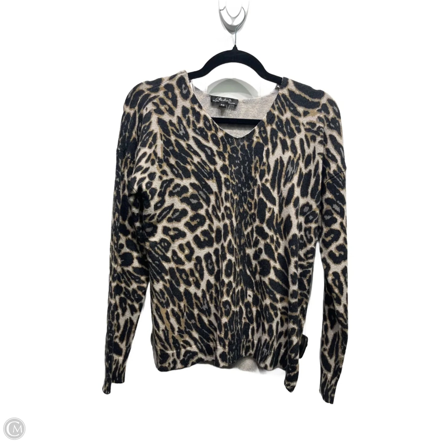 Sweater By Charlie B In Black & Tan, Size: Sp