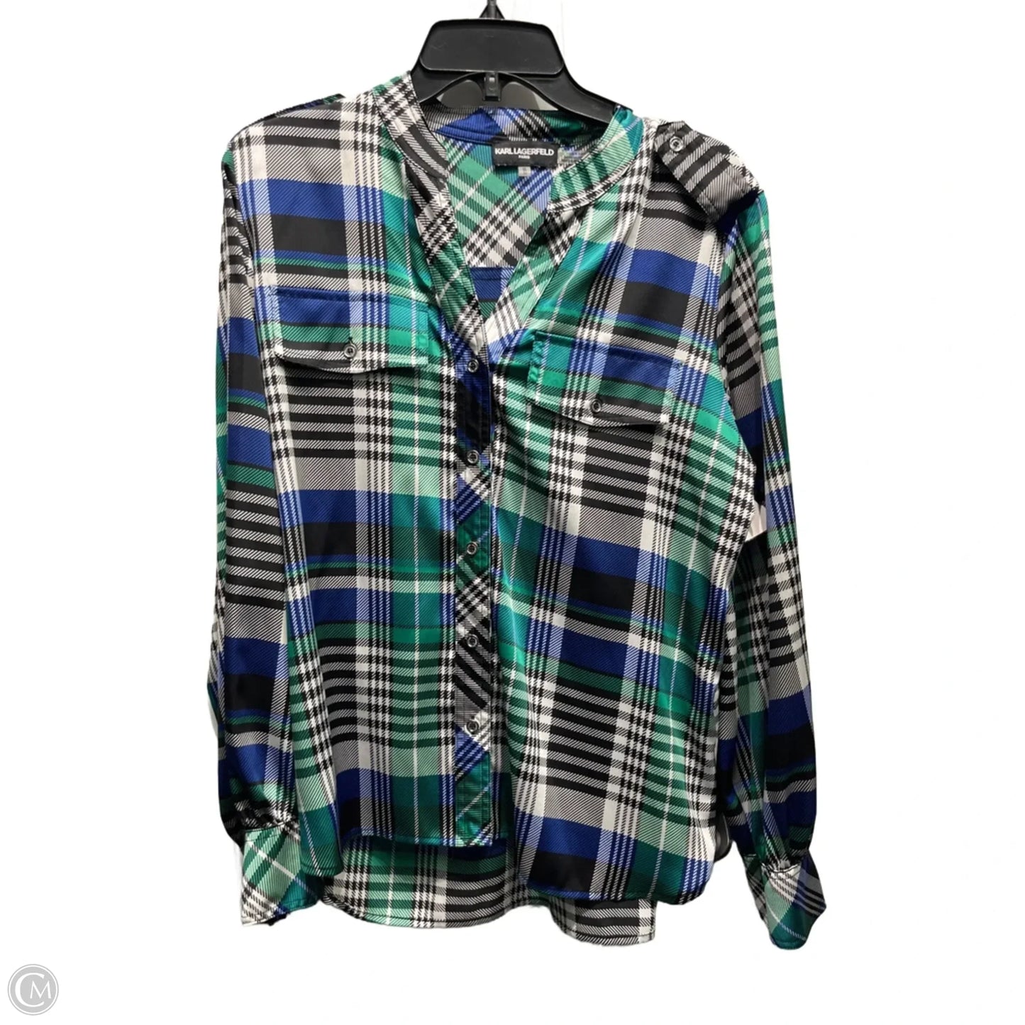 Blouse Designer By Karl Lagerfeld In Blue & Green, Size: M