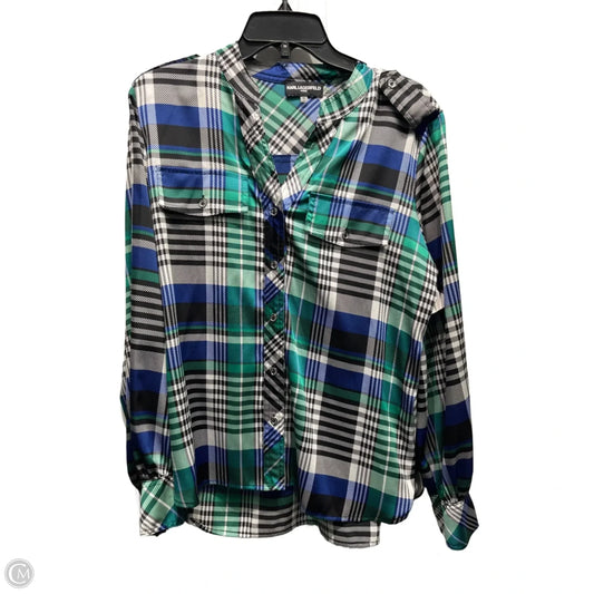 Blouse Designer By Karl Lagerfeld In Blue & Green, Size: M