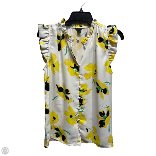 Top Short Sleeve By Ann Taylor In White & Yellow, Size: Xs