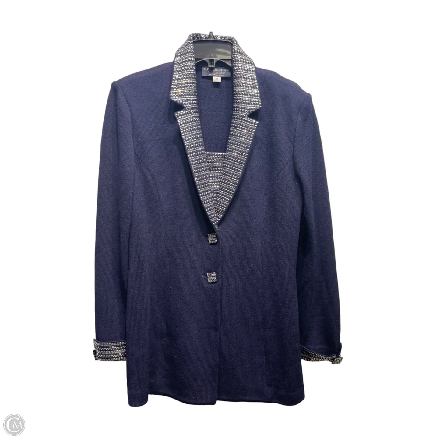 Blazer Luxury Designer By St John Collection In Blue & Silver, Size: 10