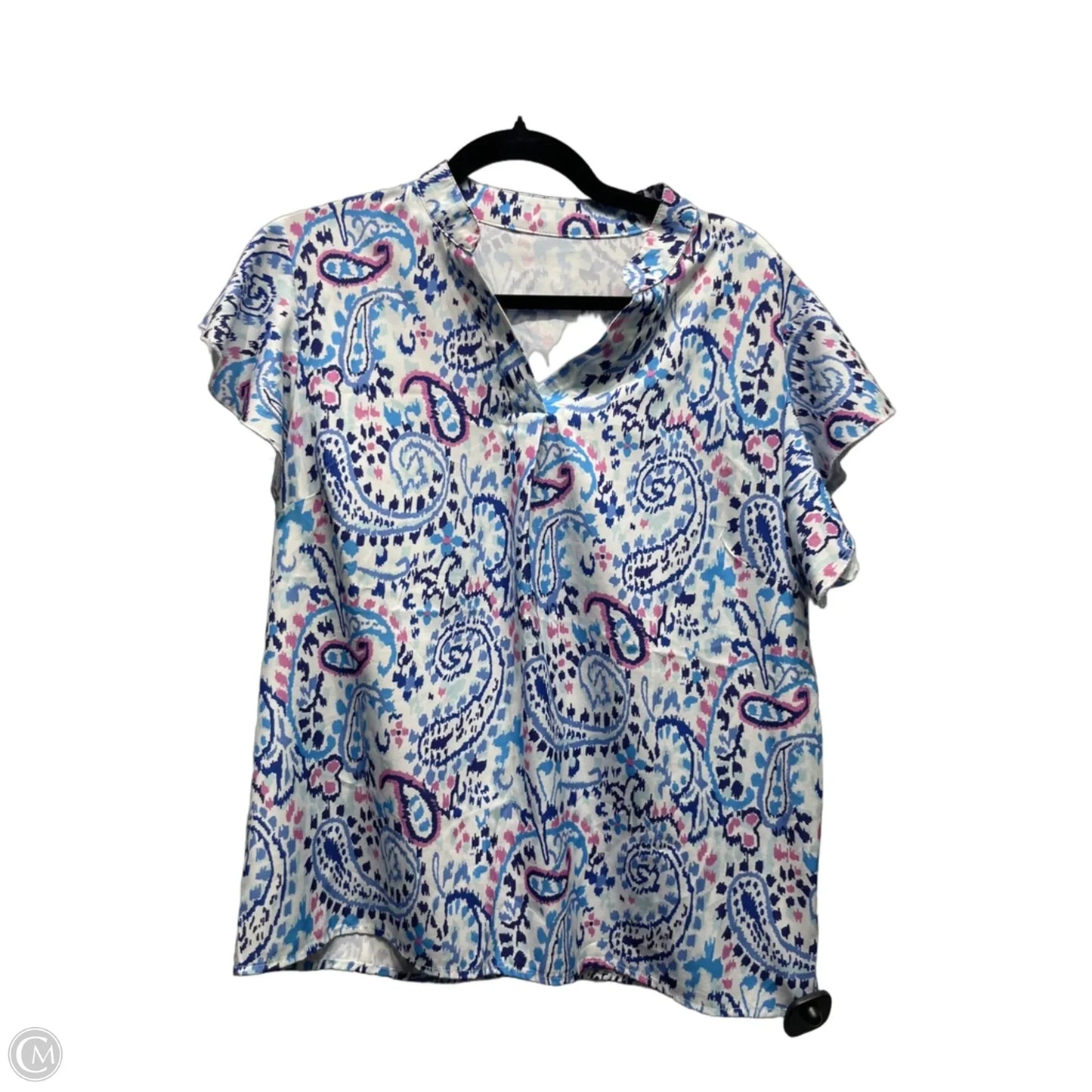 Top Short Sleeve By Cme In Blue & Pink, Size: L