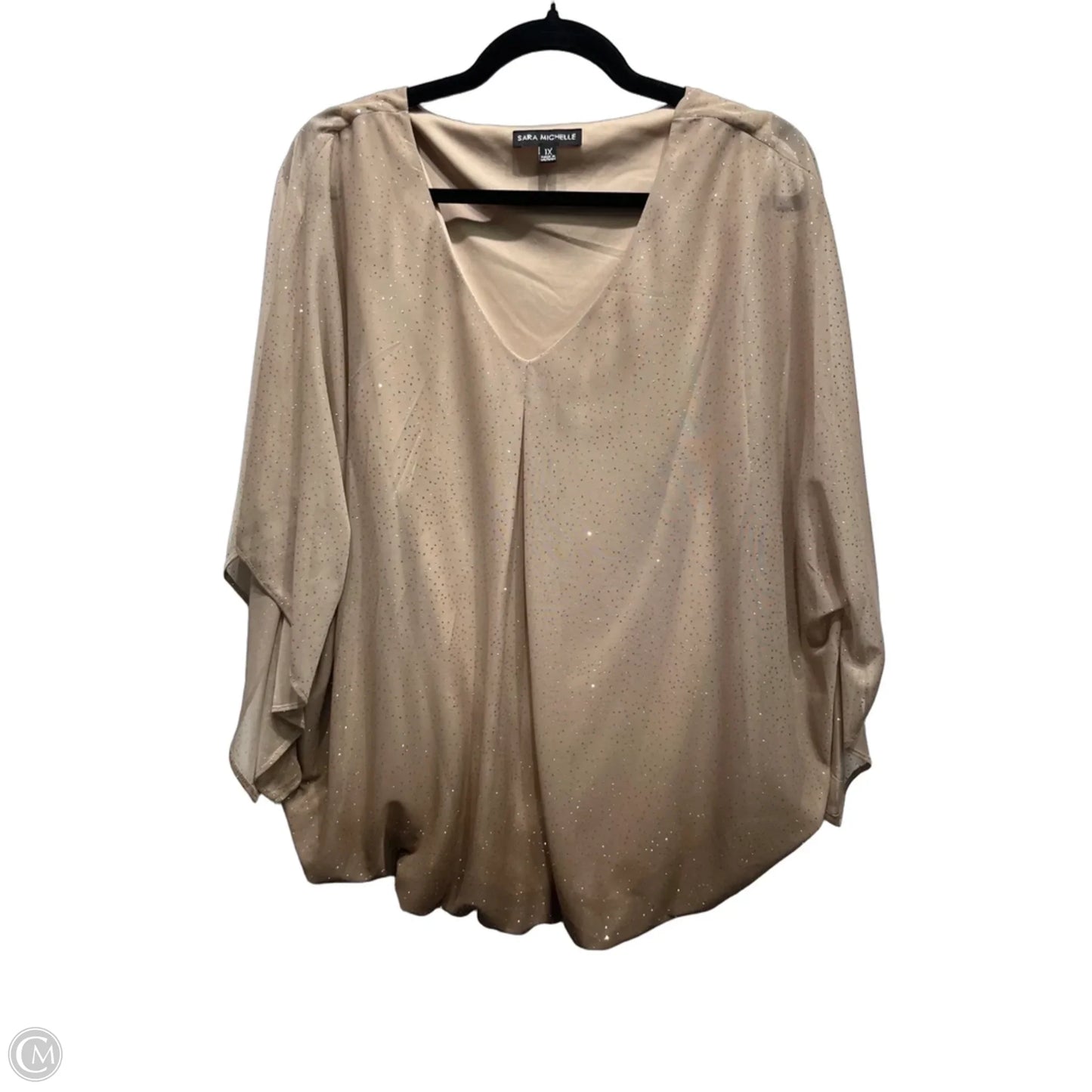 Blouse Short Sleeve By Sara Michelle In Tan, Size: 1x