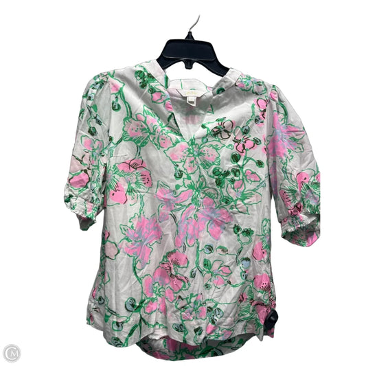 Top Short Sleeve Designer By Lilly Pulitzer In Green & Pink, Size: S