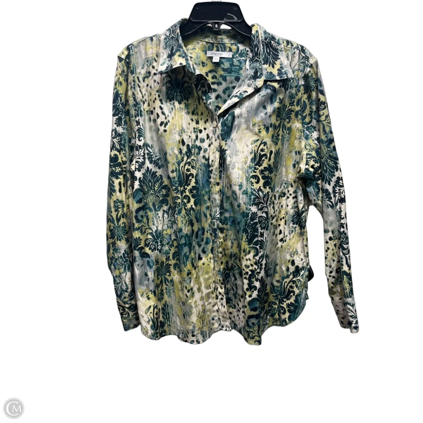 Top Long Sleeve By Chicos In Green & Yellow, Size: 16