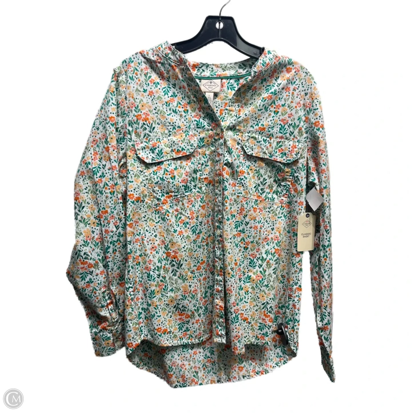 Top Long Sleeve By St Johns Bay In Green & Orange, Size: L