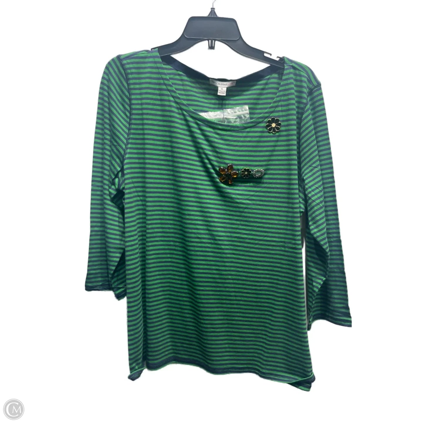 Top Long Sleeve By Isaac Mizrahi Live Qvc In Blue & Green, Size: Xl