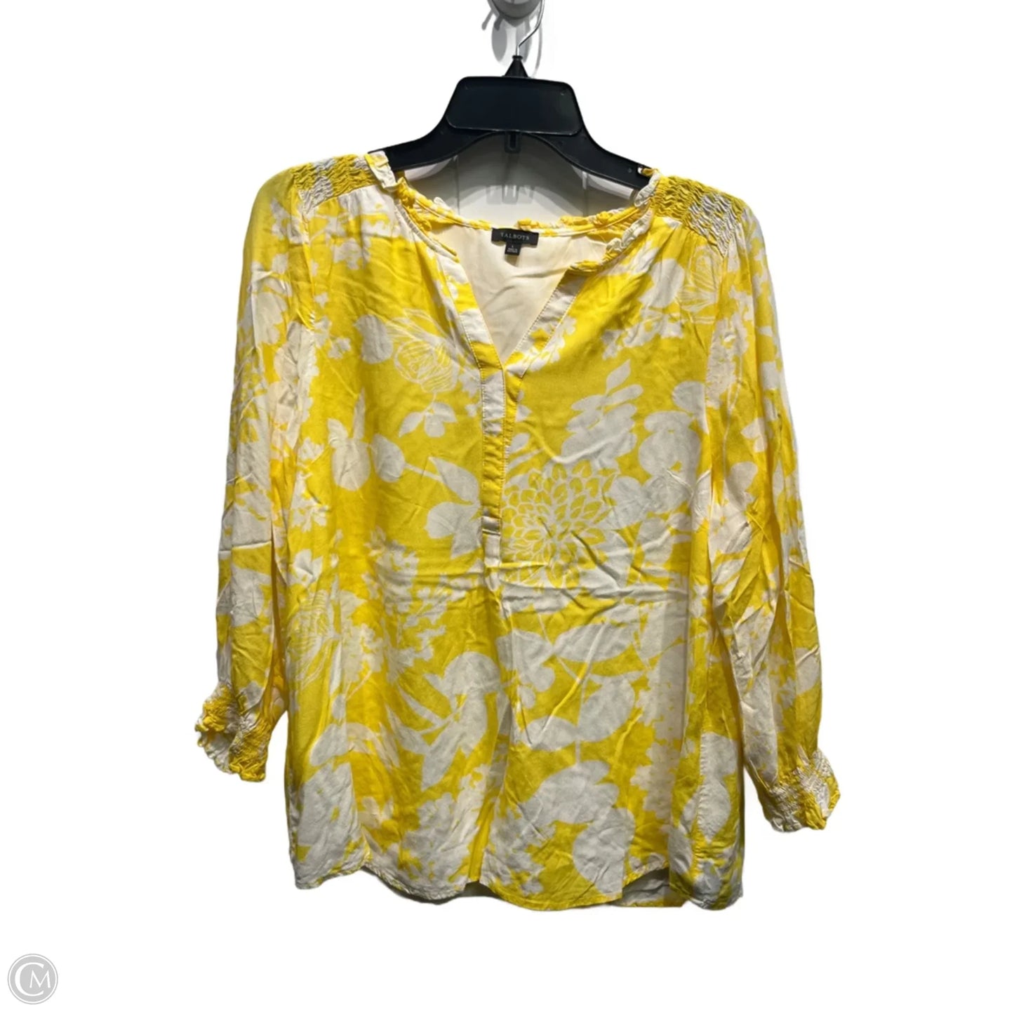 Top Long Sleeve By Talbots In White & Yellow, Size: L