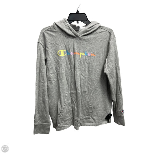 Athletic Sweatshirt Hoodie By Champion In Grey, Size: M