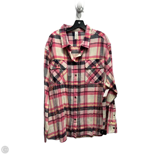 Top Long Sleeve By  sew needle In Pink & Yellow, Size: 2x