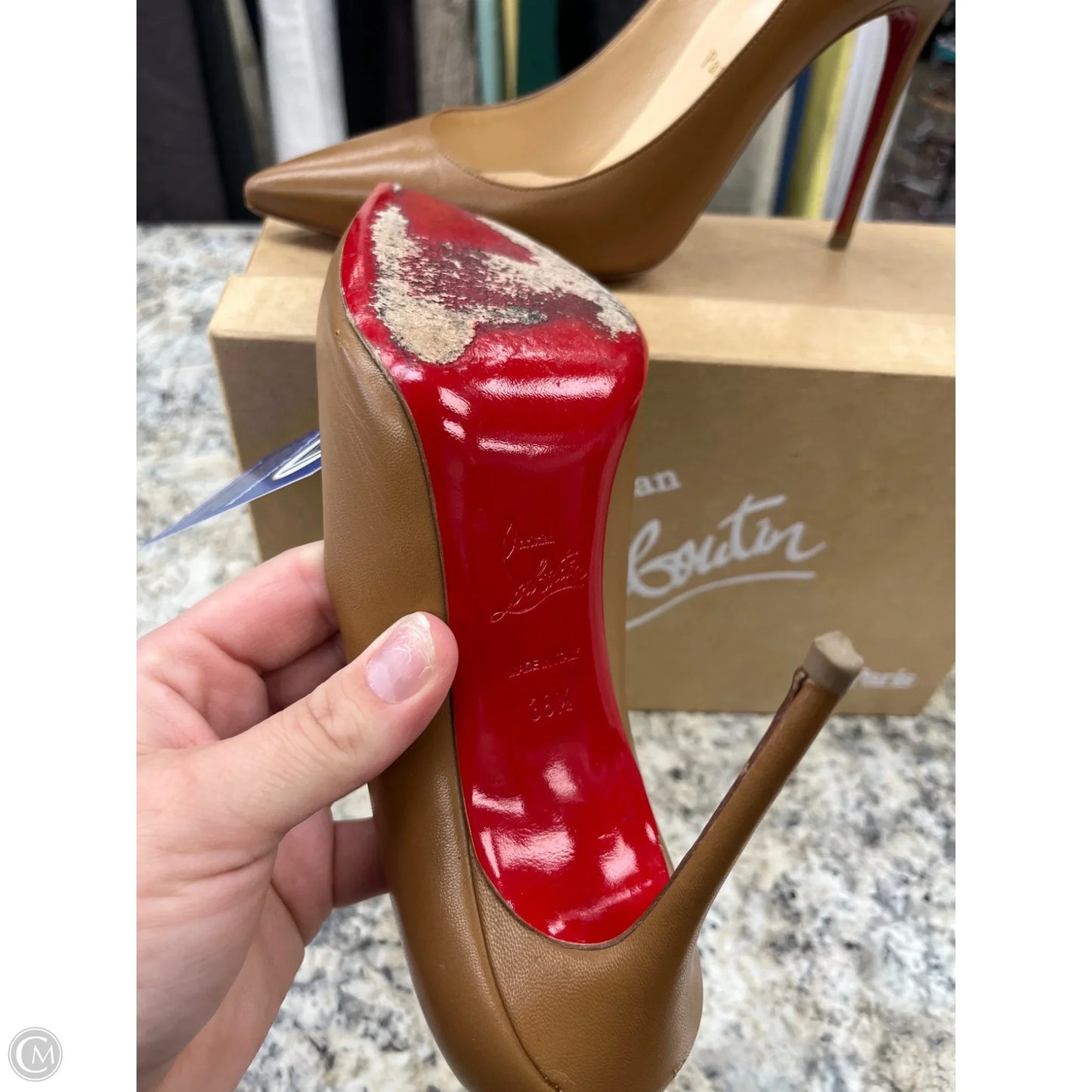 Shoes Luxury Designer By Christian Louboutin In Brown, Size: 8.5