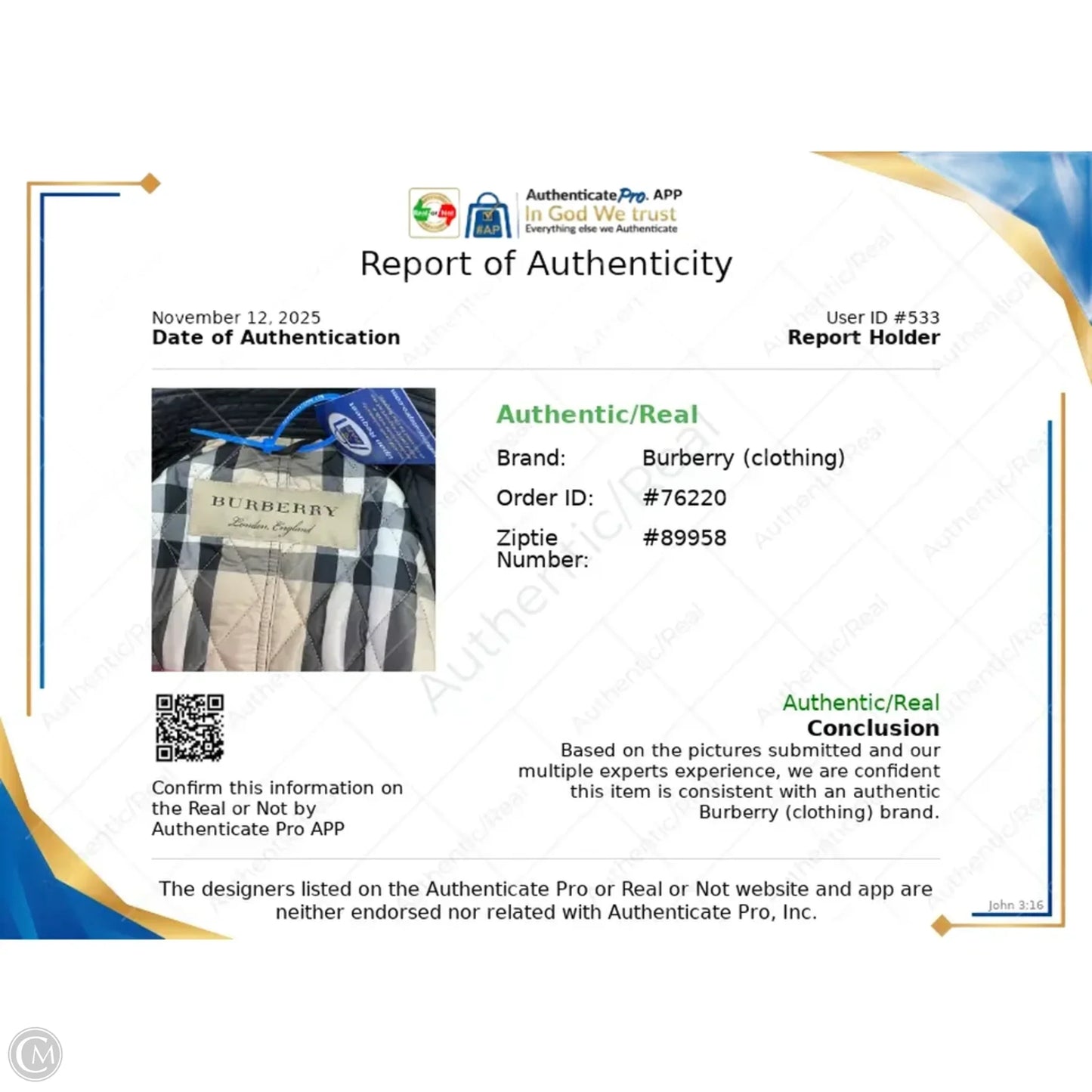 Jacket Luxury Designer By Burberry In Black, Size: M