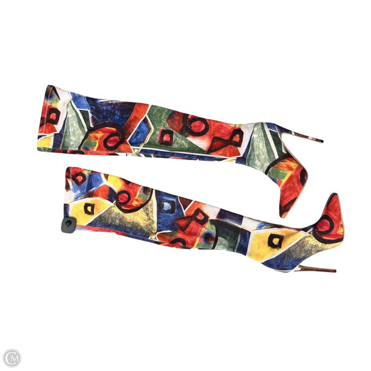 Boots Knee Heels By Clothes Mentor In Red & Yellow, Size: 6.5