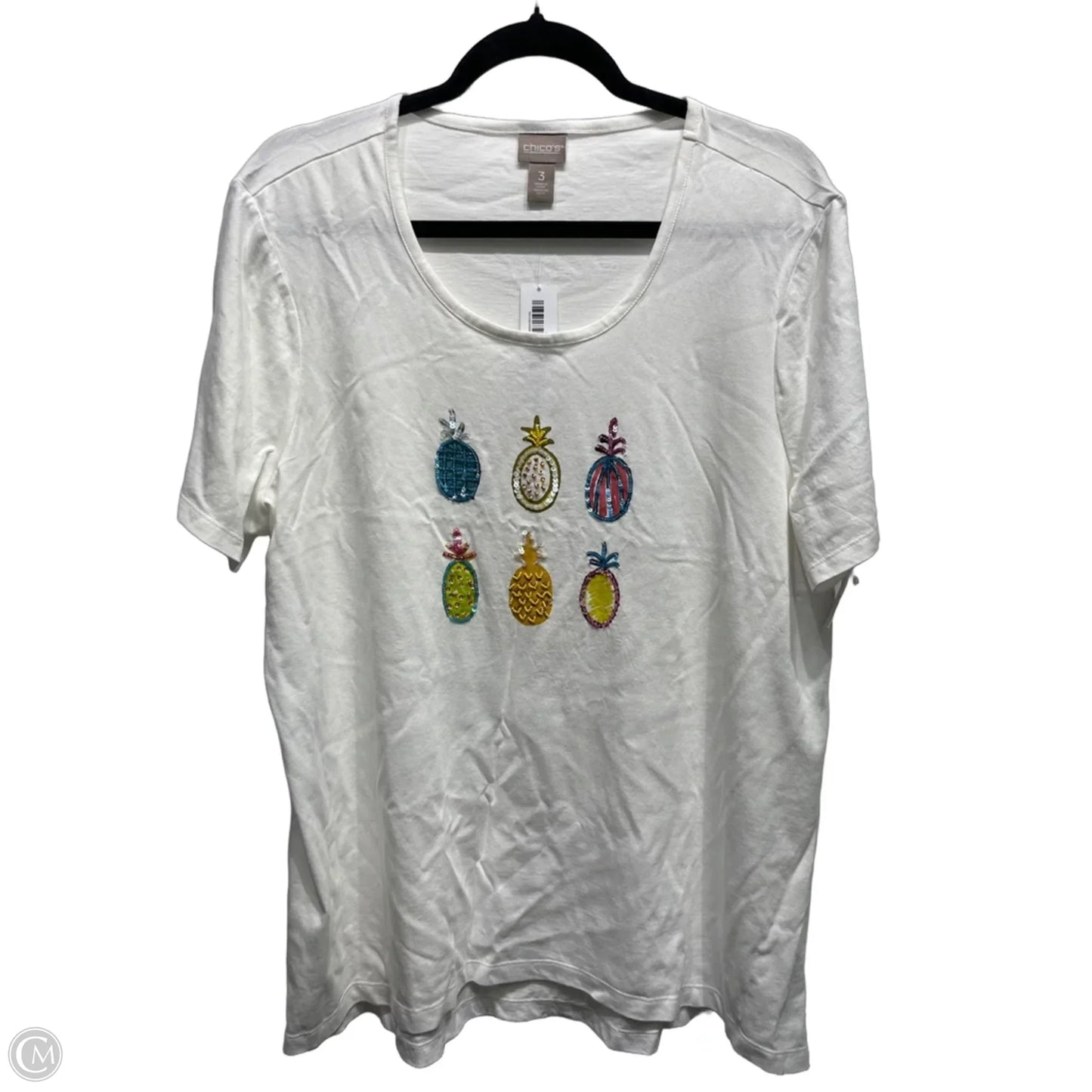 Top Short Sleeve Basic By Chicos In Green & White, Size: Xl