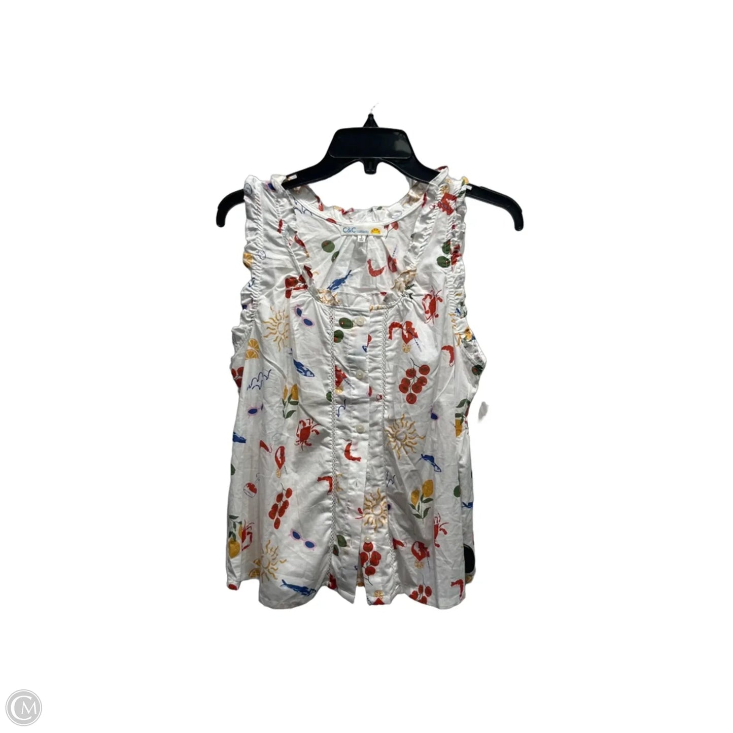 Top Sleeveless By C And C In Orange & White, Size: S
