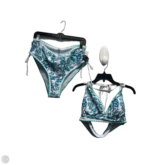Swimsuit 2pc By Clothes Mentor In Green & White, Size: 1x