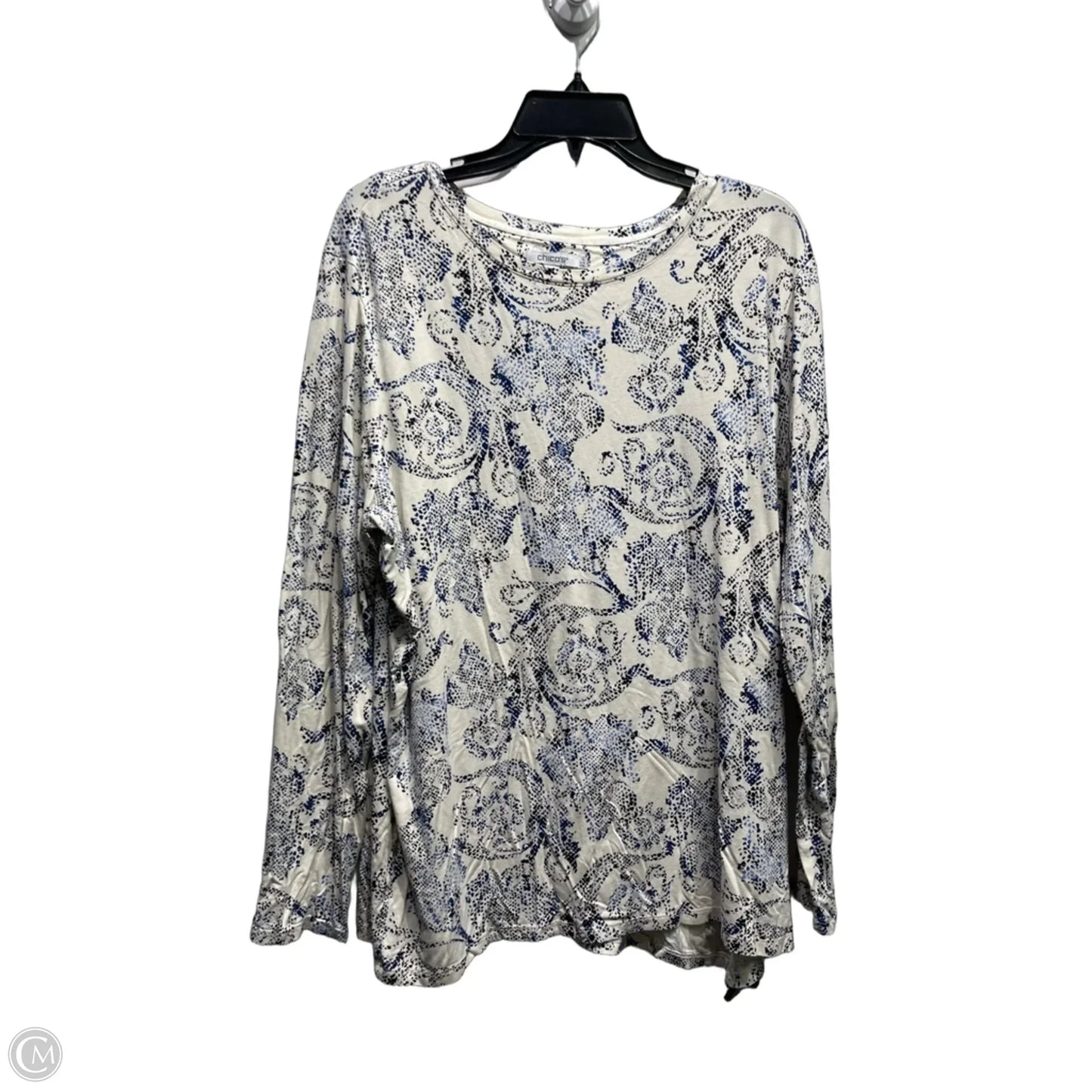 Top Long Sleeve By Chicos In Blue & White, Size: Xxl