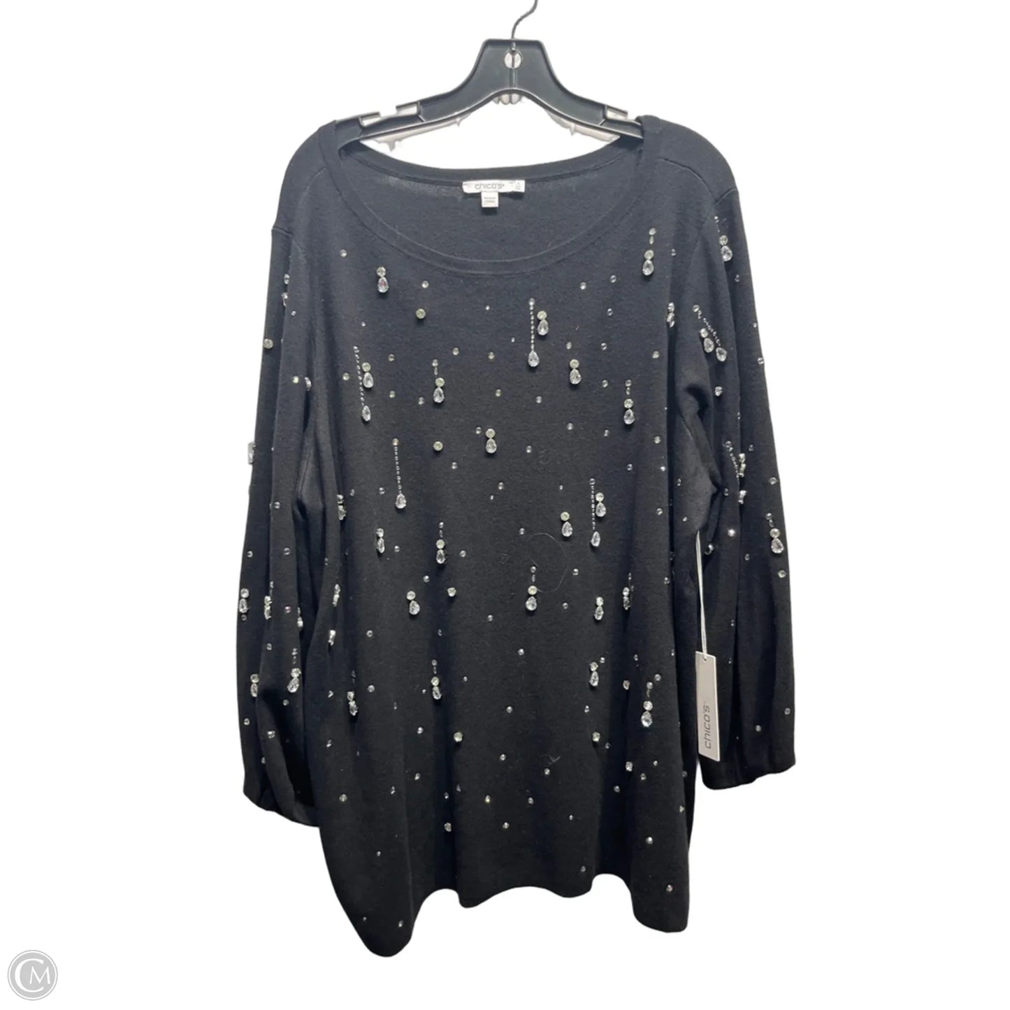 Top Long Sleeve By Chicos In Black & Silver, Size: Xxl