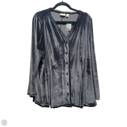 Top Long Sleeve By logo In Grey, Size: 1x