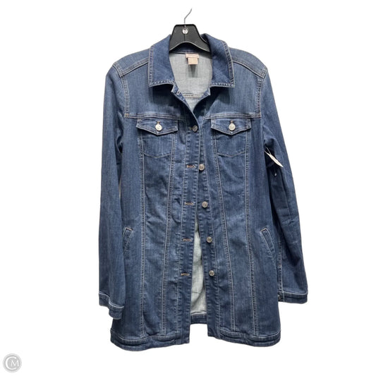 Jacket Denim By Chicos In Blue Red & White, Size: S