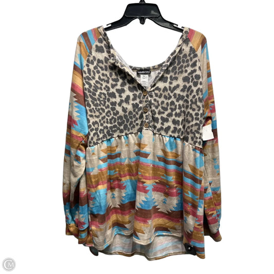 Top Long Sleeve By Heimish Usa In Blue & Brown, Size: 3x