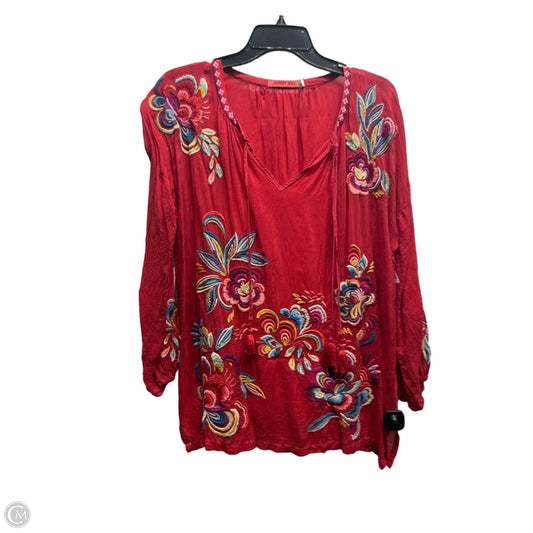 Top Long Sleeve Designer By Johnny Was In Red, Size: Xl