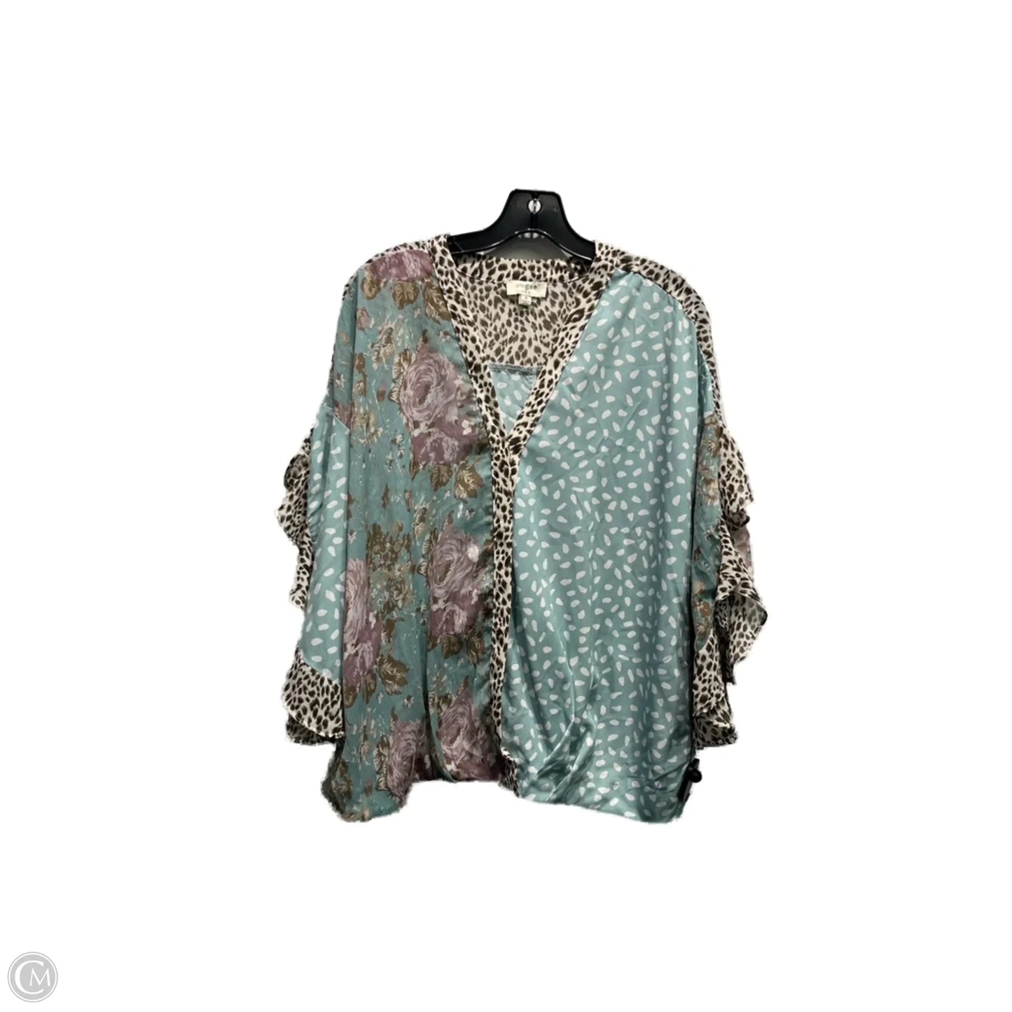 Top 3/4 Sleeve By Umgee In Blue & Cream, Size: M