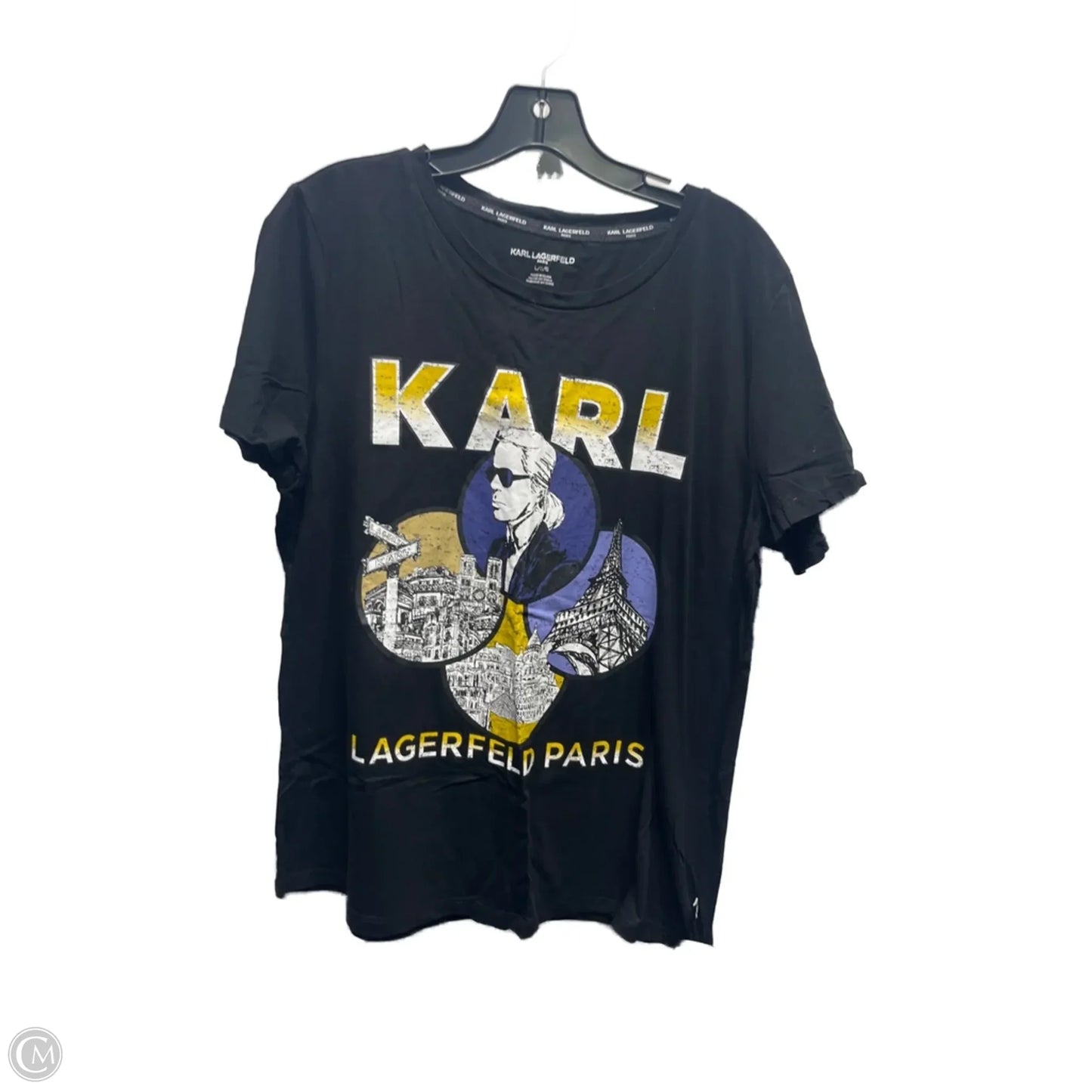Top Short Sleeve Basic By Karl Lagerfeld In Black & Purple, Size: L