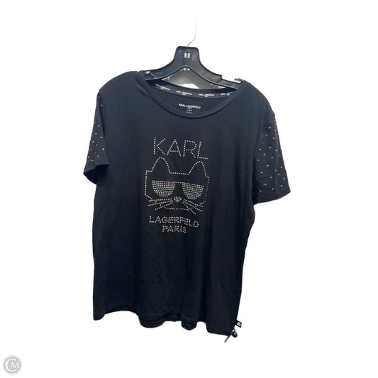 Top Short Sleeve Basic By Karl Lagerfeld In Black & Silver, Size: L