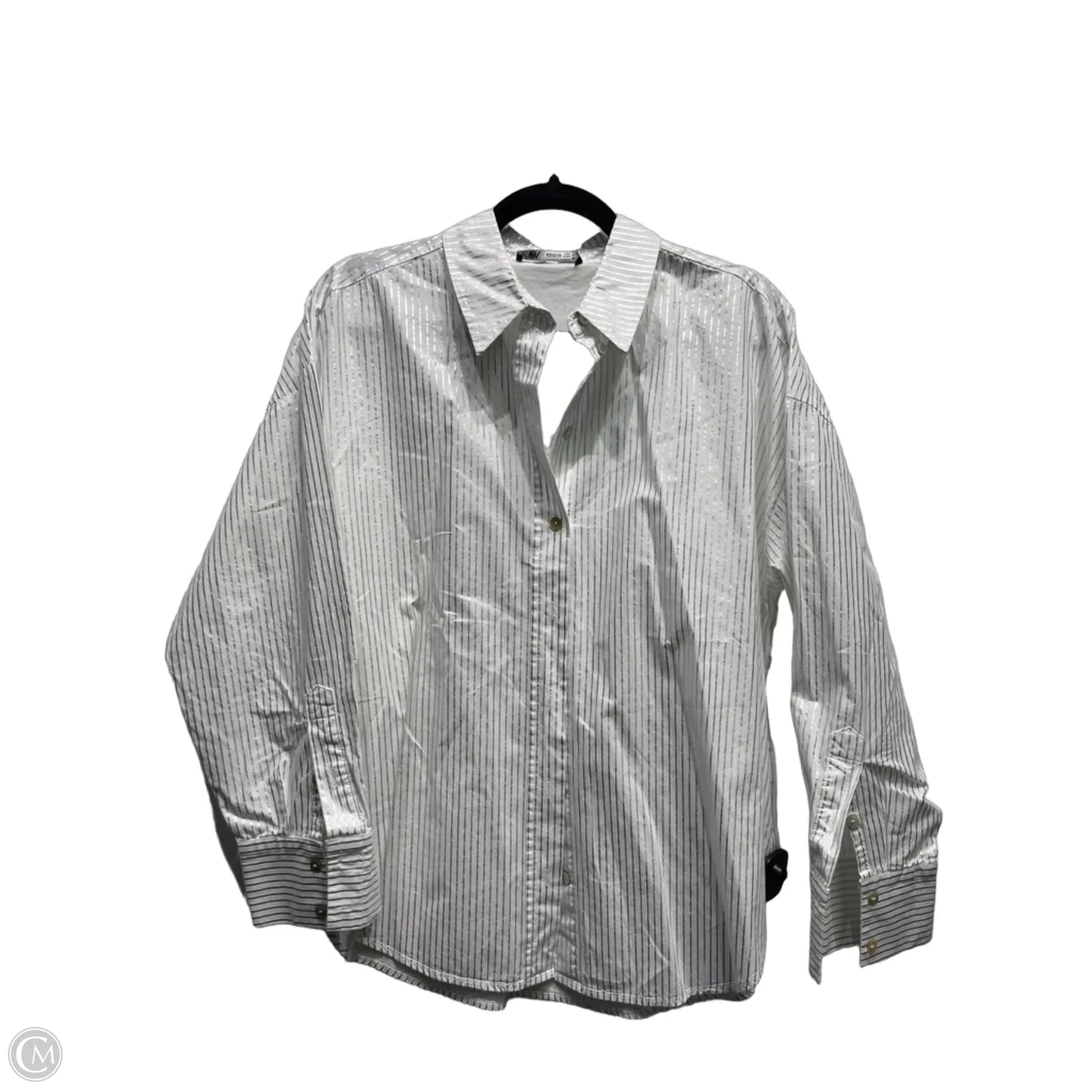 Top Long Sleeve By Zara In Silver & White, Size: M