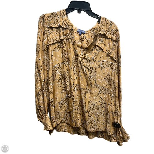 Top Long Sleeve By Democracy In Black & Tan, Size: L