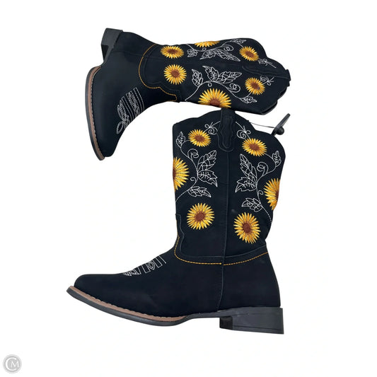 Boots Mid-calf Flats By Clothes Mentor In Black & Yellow, Size: 11