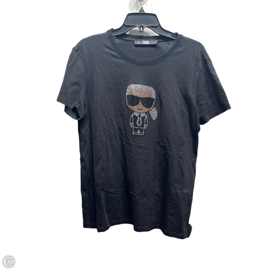 Top Short Sleeve Designer By Karl Lagerfeld In Black & Tan, Size: Xl